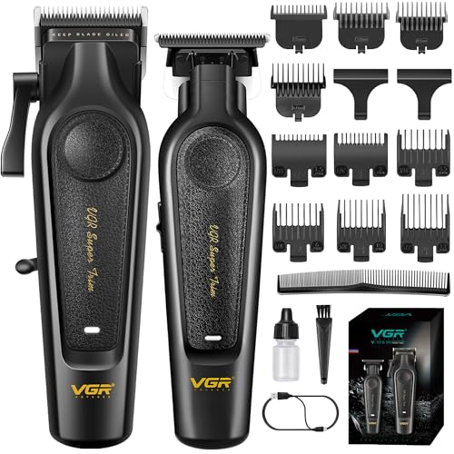 VGR 197 & 995 Tondeuse Cheveux Hommes Professionnel Sans Fil, Tondeuse Cheveux et Barbe Homme Set avec Lames en Céramique, Barber Kit avec 10 Peignes de Guidage,...