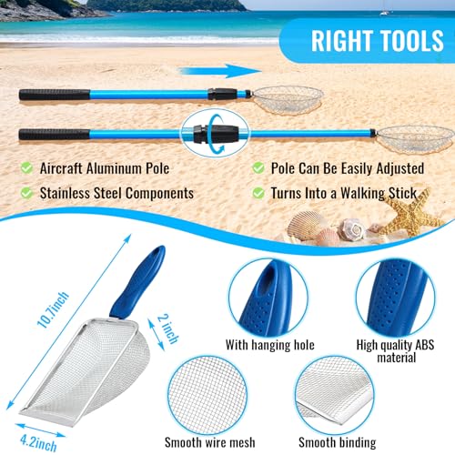 Liliful 6 Pcs New Shelling Tools for Beach Include 2 Shark Tooth Sifter with Adjustable Handle 2 Sand Scoop Shell Scooper and 2 Shell Bags Beach Shark Tooth Sifter Dipper(Multicolor,Basic) - Image 3