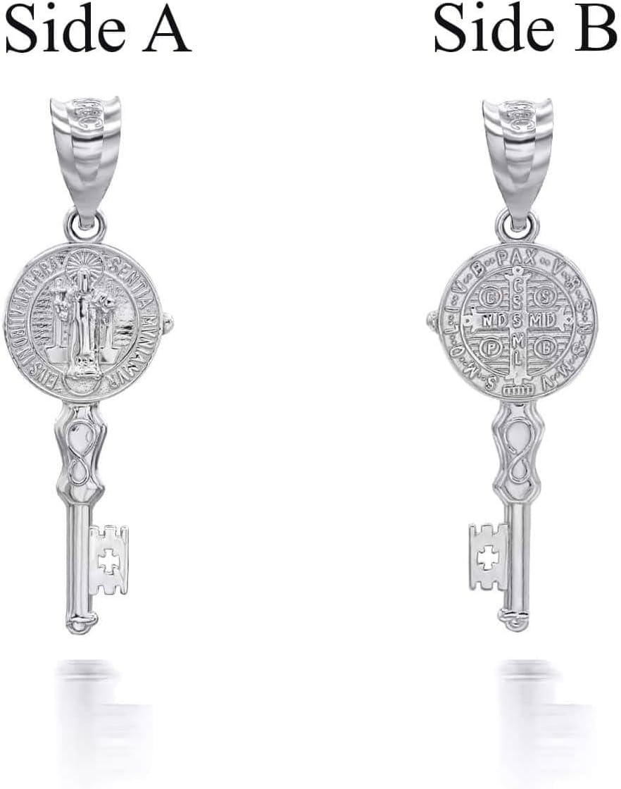 Claddagh Gold Saint Benito Reversible 2 Sided Key .925 Sterling Silver Religious Patron Saint Pendant Necklace Choice of Pendant Only or Necklace Chain Length - Image 3