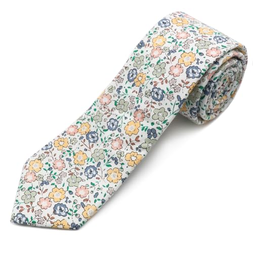 Image of Cotton Floral Ties for Men 2.76 inch Men's Skinny Tie Linen Flower Printed Neck Tie for Wedding Dating Party