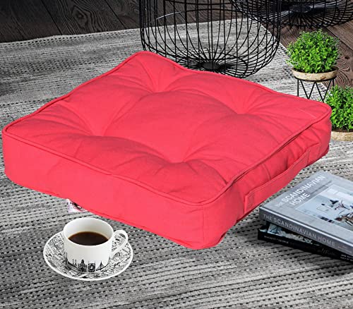 Image of Quilted Canvas Floor Cushion 40x40x8 CM with Cotton Filler for Seating, Patio Seat, Meditation, Yoga, Pooja, Guests, Living Room, Bedroom Solid Pink, Size 16x16x3 Inch