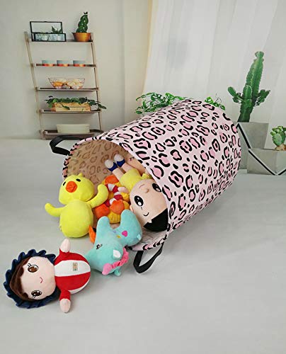 Huayee 19.7 Inches Large Laundry Basket Waterproof Round Cotton Linen Collapsible Storage Bin With Handles For Hamper Kids Room,Toy Storage(Leopard Print) #TOP3