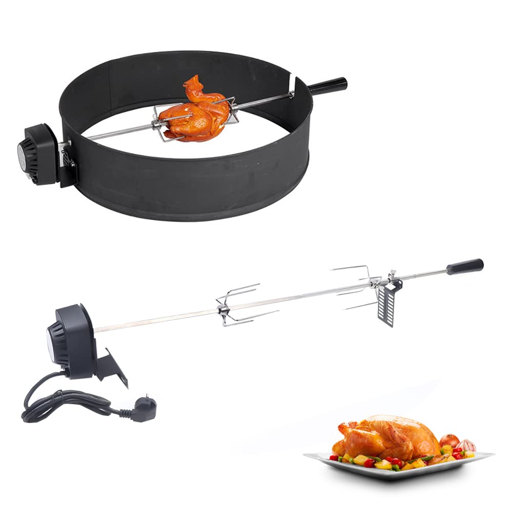 Spiedino girevole elettrico, in acciaio inox, girarrosto girevole per barbecue, set di accessori per griglia a sfera, 220 – 240 V, spina europea con cavo da 120 cm, per famiglie, picnic,