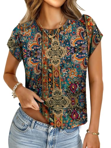 Image of UNCLECAT Womens Crop Tops Loose Fit Cap Short Sleeve Summer Tee