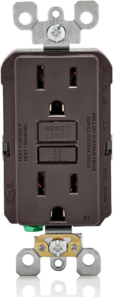 Leviton GFCI Outlet, 15 Amp, Self Test, Non Tamper-Resistant with LED Indicator Light, Protection from Electric Shock and Electrocution, GFNT1, Brown (Pack of 10)