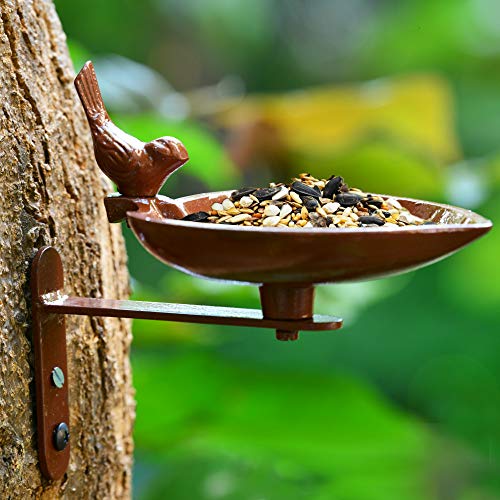 Image of Sharpex Sturdy Steel Plant Hanger Bird Bath or Feeder Rust Brown, Cast Iron Wall Mount Bird Feeder Great for Attracting Birds (Brown, 1)