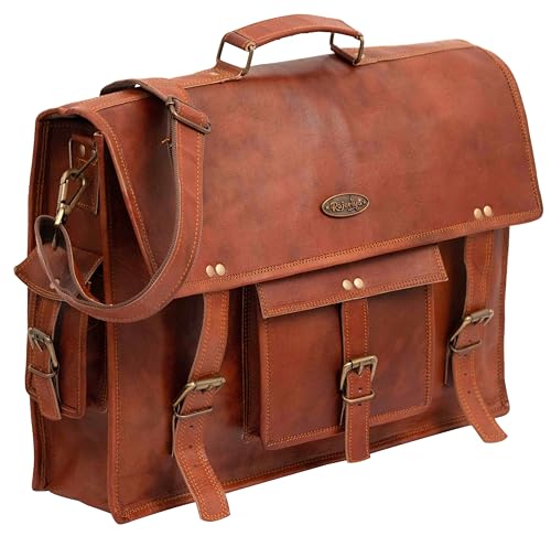 Vintage Leather Laptop Bag for Men Full Grain Large Leather Messenger bag for men with Rustic look Leather briefcase 18 inch