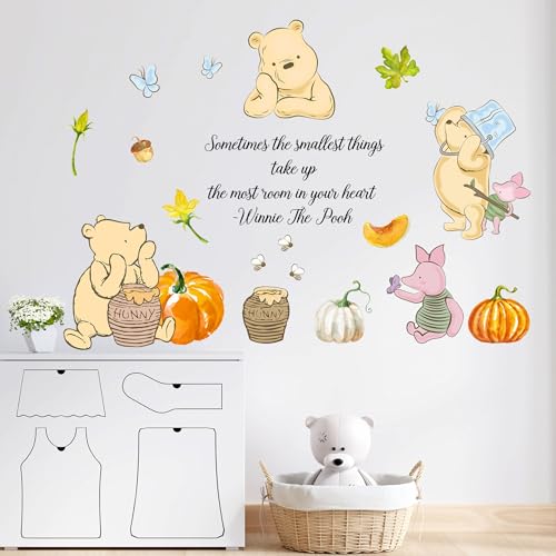 Image of Winnie Wall Stickers for Kids, The Pooh Stickers for Children Room, Winnie Inspirational Wall Decor, The Pooh Removable Stickers for Thanksgiving Nursery Bedroom Living Room Playroom Wall Decoration