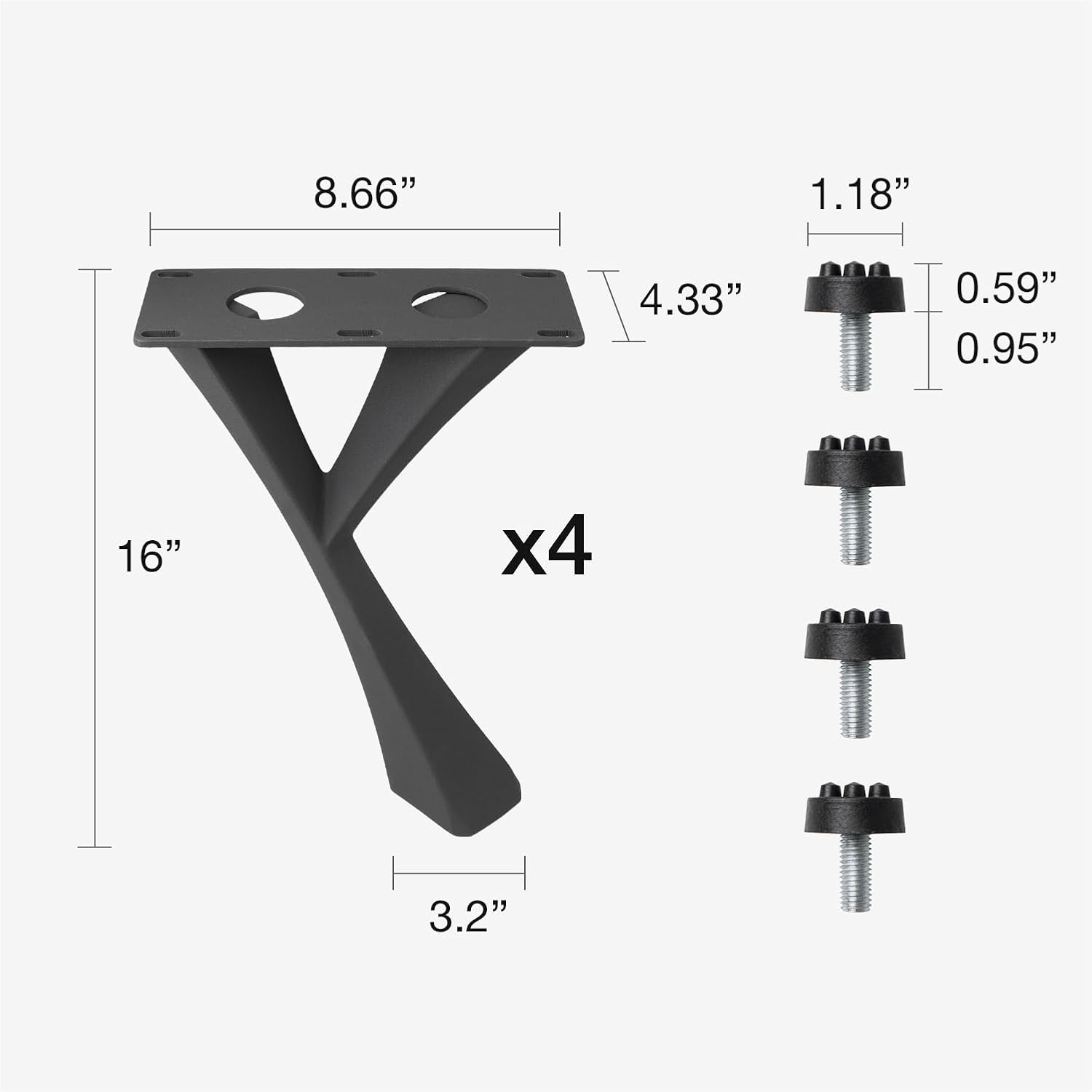 Flowyline 16" H 115 Yami Handcrafted Black Metal Table Legs and Bases for Bench | Steel Coffee Table Legs | Rust-Resistant, Adjustable Furniture Legs | DIY Mid-Century Modern Indoor/Outdoor