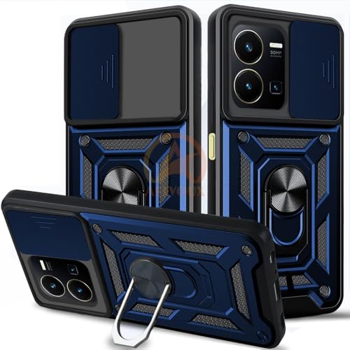 Image of Armor Bumper Back Cover Case for Vivo Y35 / Y22 | Rotating Camera Cover, Ring Holder & Kickstand | Heavy Duty & 360 Degree Protection Vivo Y35 / Y22 Back Cover (Blue)