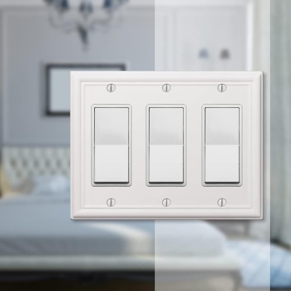 White Steel Triple Rocker Wall Plate Cover
