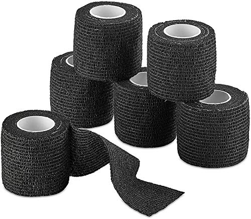 Vet Wrap - (Pack of 6-2 inch x 5 Yard Rolls) Self Adherent Wrap Cohesive Compression Bandage and Medical Gauze Bandage Roll Tape for Dogs, Cats, Horses, Black