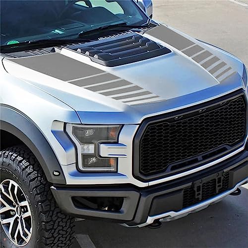 Image of ramuel Compatible with 2PCS Car Hood Cover Vinyl Stripe Stickers Racing Stripes Auto Bonnet Hoods Bumper Decoration Decals Graphics Accessories for Pickup Truck Universal (Grey)