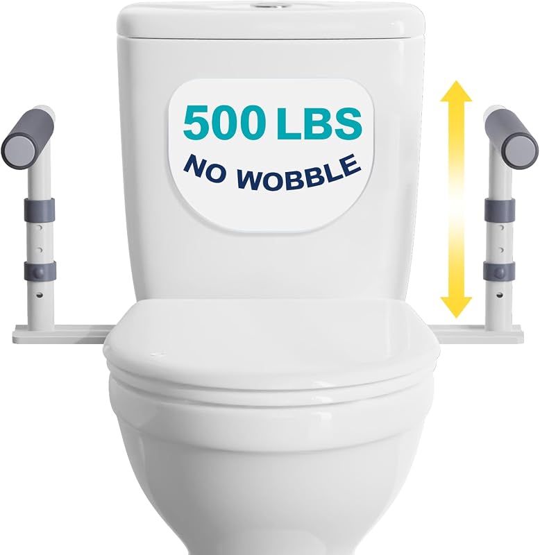 Toilet Safety Rails, Handicap Toilet Seat with Handles Over Toilet | 500lb Height Adjustable Toilet Safety Frame Grab Bars, No Wobble Toilet Rails Assistance Handles for Seniors Elderly Disabled