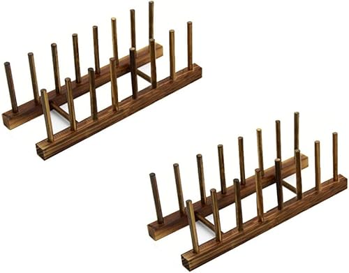 Hovico 2 estantes de bambú para platos, organizador de cajones de cocina, estante de madera de bambú de 8 ranuras, tapa de olla de libros, tabla de