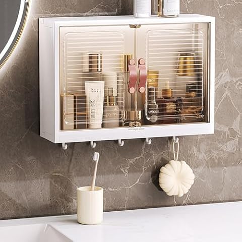 Acesolid Bathroom Wall Mount Storage Cabinet with Magnetic Doors, Hooks, Wall Mount Towels Cabinet, Tissue Cabinet, Kitchen Kitchenware Cabinet, Medicine Cabinet 18" L x 5" W x 12.5" H Cover
