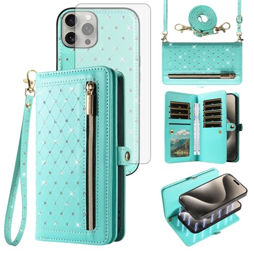 Coque iPhone 15 Pro Max avec portefeuille amovible et fermeture éclair pour cartes