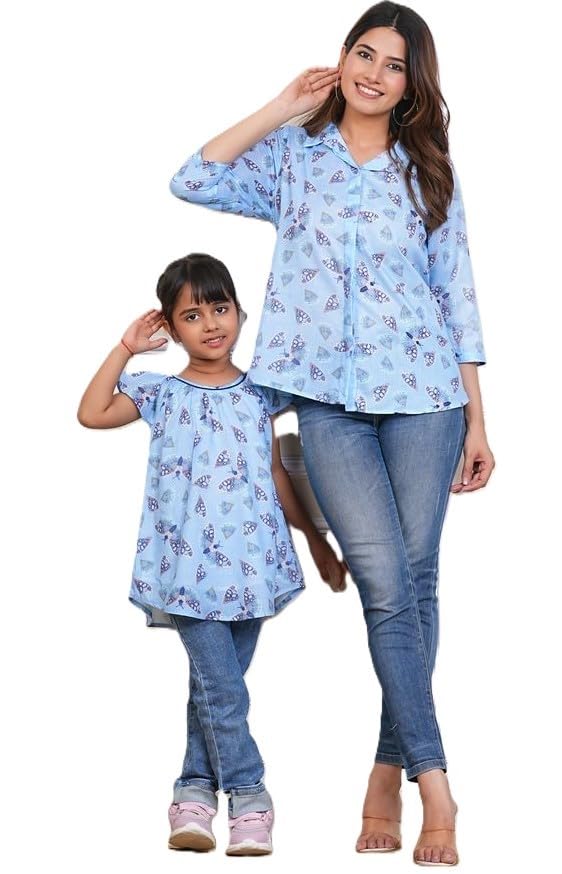 Image of Maaesa Women & Girls Mother Daughter Matching Shirt Combo || Rayon Tie-Dyed Shirt || Full Sleeve || Casual Wear || Family Twinning Outfit