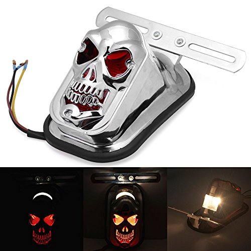 DLLL - Luz LED universal para motocicleta con calavera, color rojo, Mujer Hombre Infantil, DLLL-001, plata