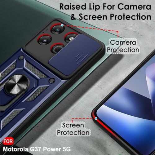 Image of Luxe Back Cover Compatible for Motorola G77 Power 5G / G37 5G / G37 Power 5G | D10 Tough Armor Case | Sliding Camera Shield | 360 Protection | Kickstand Ring Holder | Military-Grade Bumper Case