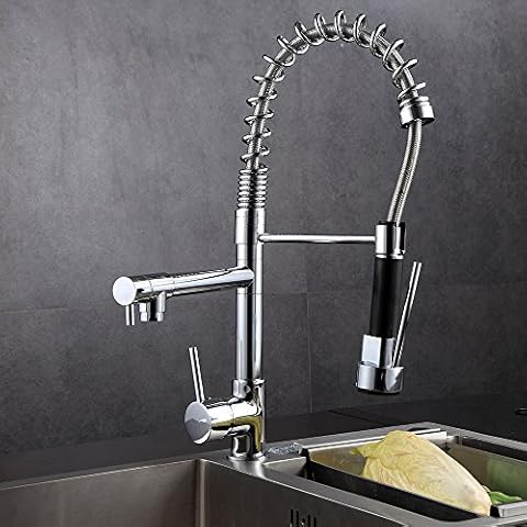 Britoniture Spring Dual Flow Kitchen Sink Mixer Tap Single Lever Kitchen Faucet Chrome Pull Down Spray + Swivel Mixer Spout #20X Cover