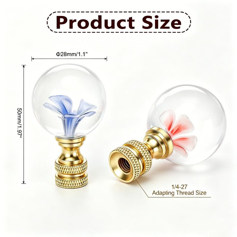 Image of 2 Pack Lamp Finials Red and Blue Flower Crystal Ball, Lamp Finials Decorative for Table Lamps, Floor Lamps, Lamp knob Replacement