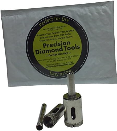 Small 3 Pcs Set Diamond Hole Saw Drill Bit Set Granite Glass Tile - Tools 3 Piece Diamond Dust Hole Saw Drill BIT for Ceramic Tile Marble Rock Porcelain 1/4" - 1/2" -3/4" Inch in