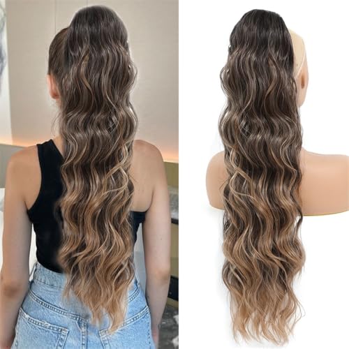 Extension de queue de cheval longue 71 cm brune avec cordon de serrage et clip invisible