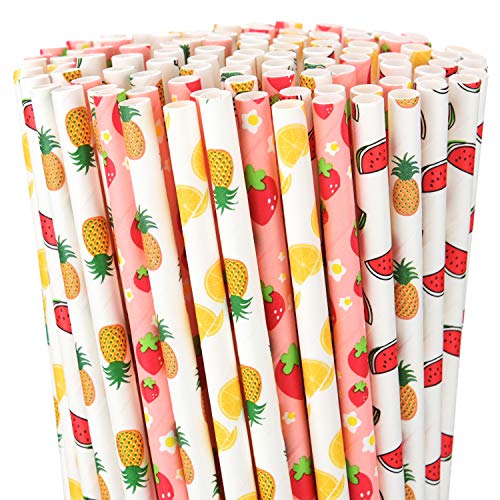 Pitillos de papel decorados con frutas 200 piezas miniatura 1