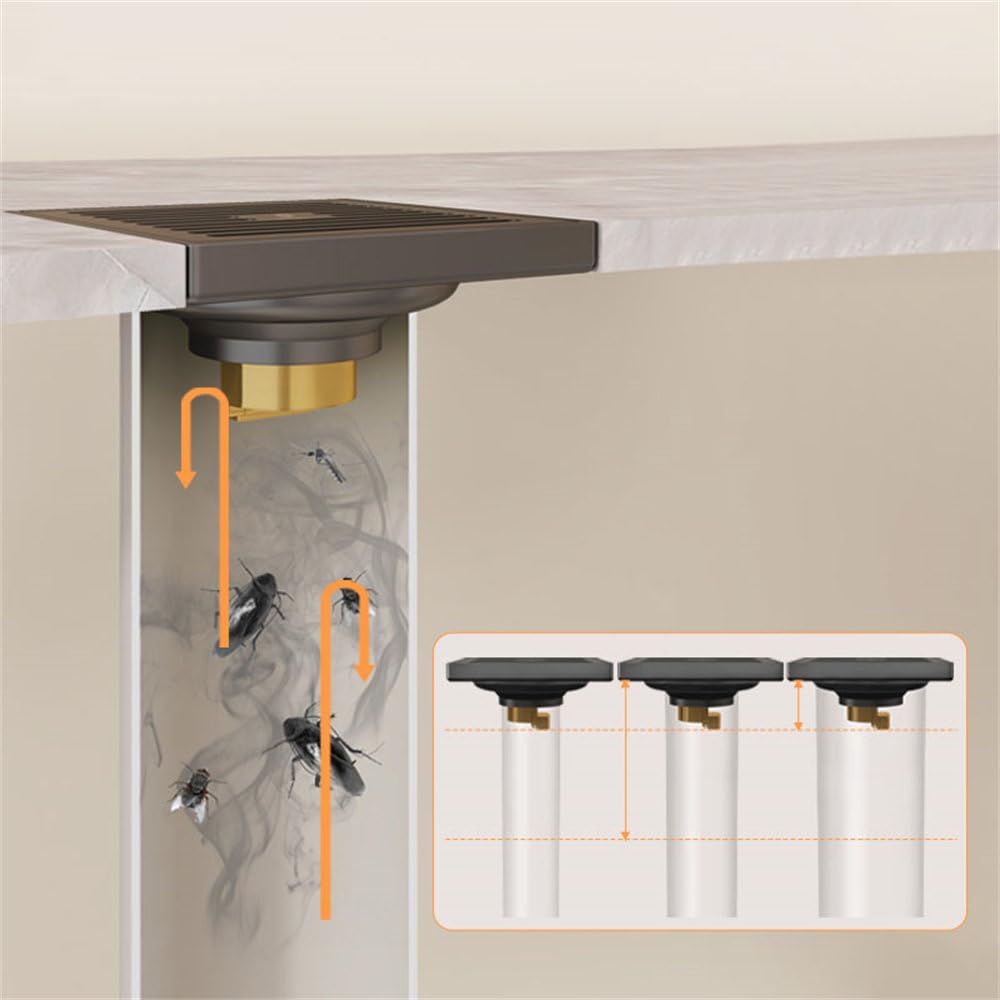 Badezimmerentwässerung Ganzkupfer-Bodenablauf Duschsiphon Abflussrohr Toilette Kanalisation Waschmaschine Balkongitter Abfluss Bodenablauf, Dunkelgrau, 10 * 10 cm