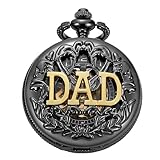 Whodoit Engraved Black Dad Pocket Watch for Your Father, Customized Personalized Mechanical Pocket Watches with Chain and Box for Men
