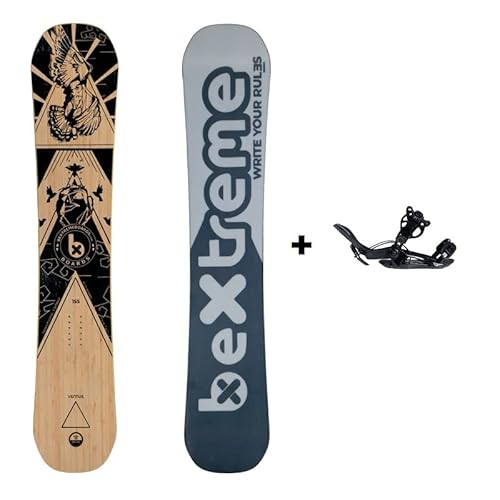 BEXTREME Ventus Snowboard, 155 cm, mit Befestigungen SP Private, Snow Freeride Freestyle Camber Traditionelles Carving Ökologisches Bambus und Holz für Damen und Herren (SP Private M) Cover