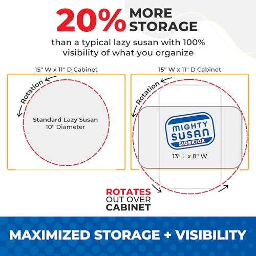 Image of Mighty Susan Organizer for Cabinet Steel-Reinforced 1-Tier Rotating Kitchen Organizer - Rectangular Turntable for Kitchen Cabinets - Holds Up to 30 lbs with Non-Slip Mat for Refrigerator Storage