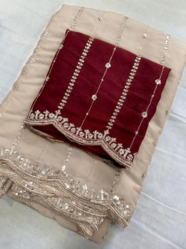 Image of SIRIL Women's Shimmer Georgette Scalloped Border Sequins Embroidery Saree with Unstitched Blouse Piece