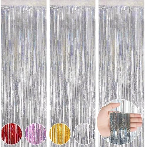 APOMOONS Lametta Vorhang Blau - 4 Stück Glitzervorhang 1x2m Partydeko