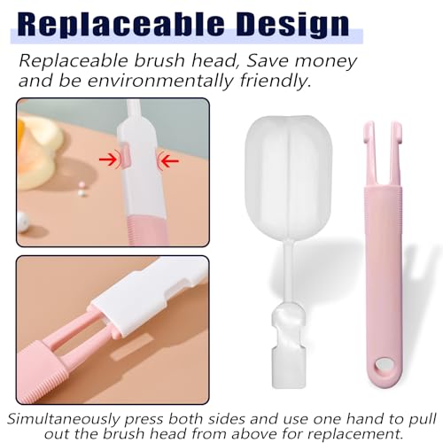 Image of INVODA Sponge Nipple Bottle 5 PCS + Replaceable Brush Heads 5 PCS Baby Bottle Brushes Long Handle Cup Scrubber Brush Portable Sponge Cleaning Brush