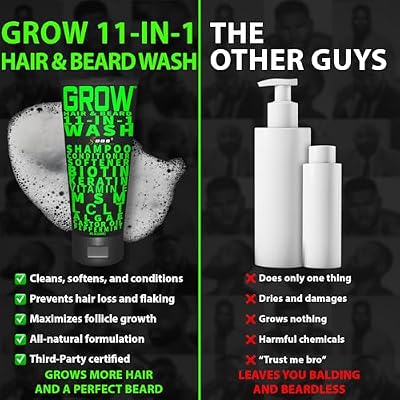 Beard Growth Kit w/GROW XXL Beard Oil for Men/Conditioner & Accelerator for Facial Hair + GROW 11-in-1 Mens Shampoo & Conditioner (Hair Growth Shampoo for Men w/Biotin) - Formulated in America