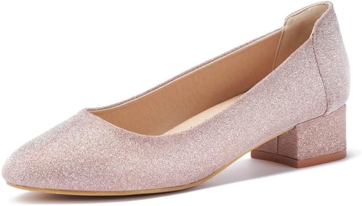 hingswink Womens Rose Gold Champagne Pumps for Women 1.4 Inch Shoes for Women Low Heel Closed Toe Dress Shoes for Women Comfortable Dressy Low Heel,
