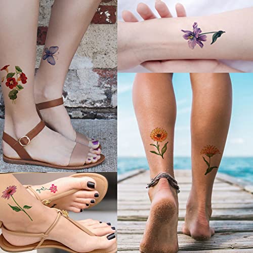 Tazimi 3D Flower Temporary Tattoos For Women Girls, 12 Sheets Waterproof Sunflowers Rose Leaf Floral Tattoos For Adult Women Face Body Art #TOP2