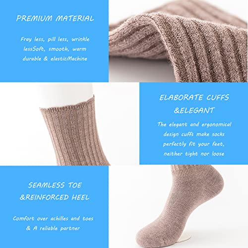 Image of PADFOM Women Thin Cashmere Socks, Soft Socks Women Above Crew Socks 5 Pairs Size 5-9