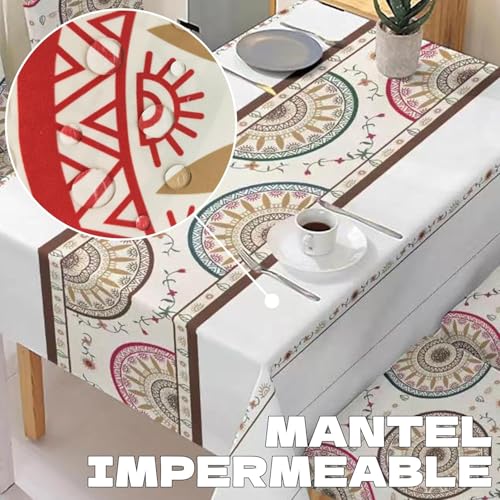 Image of Styleys Dining Table Cover 6 Seater Waterproof with Chair Covers | Table Cover Cloth | Dining Table Cover Clothe Combo - 1 Table Cover + 6 Chair Cover, White Mandala Print, XKFSZB-11