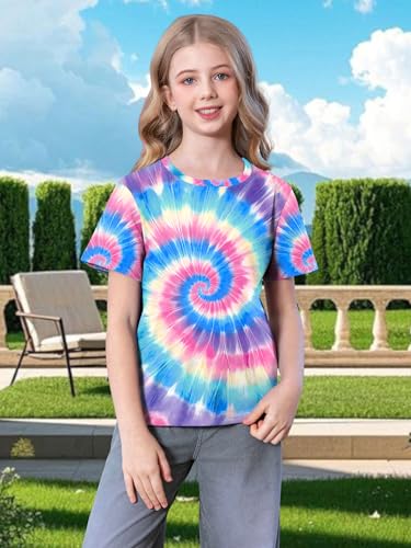 LAZYCHILD Kids Tie Dye Shirt Boys Girls Tie-Dye T-Shirt Neon Hippes Senior Shirts Tops Size 5-14 Years Age2