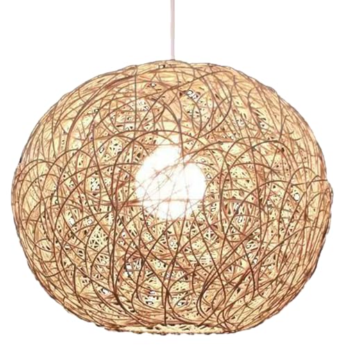 CHUERAK Handwoven Bamboo Pendant Light Japanese Rattan Weaving Hanging Lights Ceiling Lighting Pendant Bohemia Circular Lampshade For Dining Living Bedroom Kitchen Farmhouse