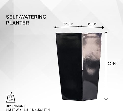 Miniatura 2 de XBrand Maceta cuadrada de plástico negro de 22.4 pulgadas de alto para interiores y exteriores, maceta decorativa alta para jardinería, decoración