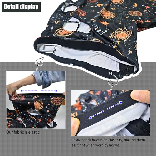 Image of Horse Slicker Hood with Zipper of 2 Set: Snug Fit, No-Ears Design, and Extra Large Eye Holes for Face, Shoulders, Mane, Chest, and Withers - Perfect for Show-L(Orange+Flower)