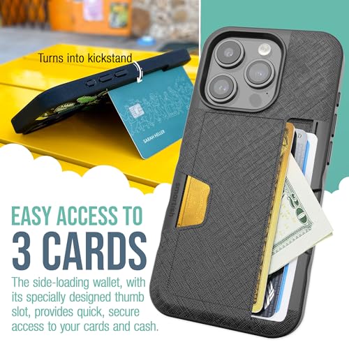 Image of Smartish iPhone 15 Pro Wallet Case - Wallet Slayer Vol. 2 [Slim + Protective] Credit Card Holder w /Kickstand - Drop Tested Hidden Card Slot Compatible w /Apple iPhone 15 Pro - Black Tie Affair