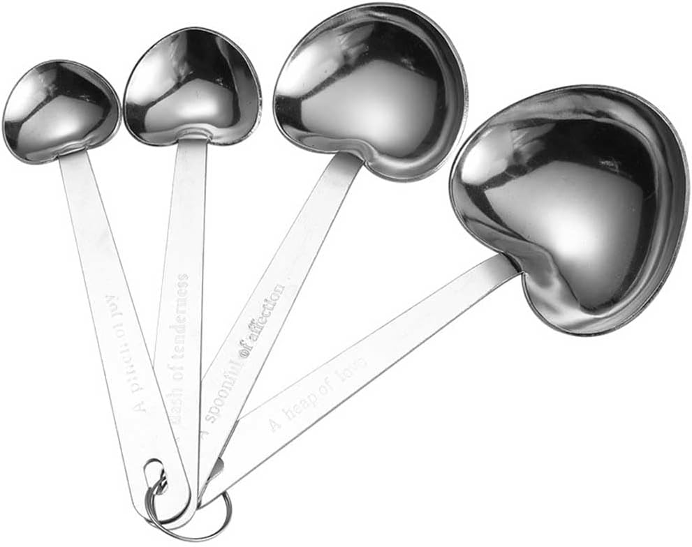 3 Sets Measuring Spoons Set Heart Shape Stainless Steel Measuring Spoons with Ring Holder for Dry or Liquid Ingredients (12 Pcs)