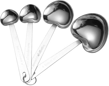 3 Sets Measuring Spoons Set Heart Shape Stainless Steel Measuring Spoons with Ring Holder for Dry or Liquid Ingredients 12 Pcs