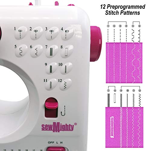 Sew Mighty Mini Sewing Machine – Portable, Battery & Ac Powered, 12 Programmed Stitch Patterns, Dual Speed – Sews Forward & Reverse, Ac Power Or Battery Operated – Includes Foot Pedal #TOP2