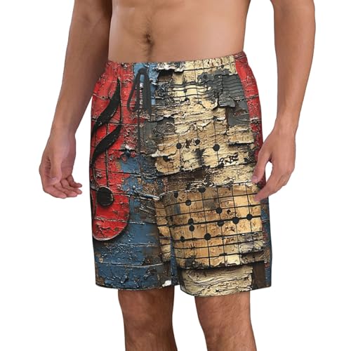 Men's Beach Shorts Board Casual Quick Dry Swim Trunks Holiday - Music Notes Vintage Art2